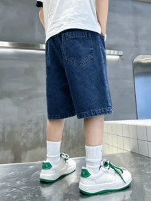 Boys' Denim Shorts, Casual Slim Fit Knee Length Shorts For Summer - Dark Wash - View 10