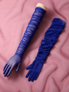 1 Pair Long Elbow Gloves For Women, Bridal Accessories Suitable For Wedding And Party - Royal Blue - View 2