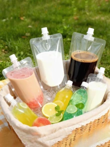 200-500ml 咖啡液體包裝袋，便攜式飲料袋，果汁袋，冷熱飲垂直容器，透明出口袋，防漏，塑膠飲料袋，透明便攜式戶外水袋，旅行防漏擠壓袋，可重複使用密封液體袋，可用於存放葡萄酒、牛奶和其他飲料 - 彩色 - 查看 3