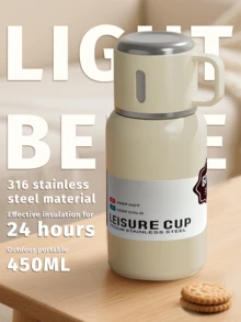 1 pieza Vaso aislado al vacío de acero inoxidable SUS316 de 450ml para uso en exteriores, con taza de bebida desmontable, retención de temperatura durante 24 horas, tapa hermética de apertura con una sola mano, duradero para bebidas frías, café, té, camping, senderismo, viajes, hogar y oficina, regalo ideal para actividades al aire libre, viajes por carretera, entusiastas del aire libre, artículo esencial de verano para beber, disponible en 4 colores - Multicolor - Ver 11