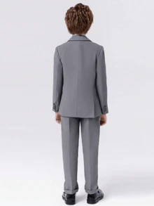 新款男童西裝套裝，花童婚禮服裝，表演西裝，英式男童表演西裝三件套，西裝外套與長褲 - 灰色 - 查看 9