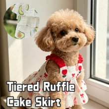 Cute Avocado Rabbit Tulip Print Layered Ruffle Hem Princess Pet Dress, Red Elastic Ruffle Strap, Soft Breathable Lightweight Pet Clothing, Suitable For Small Dogs Cats Indoor, Outdoor Walking And Pet Photography - Red - View 2