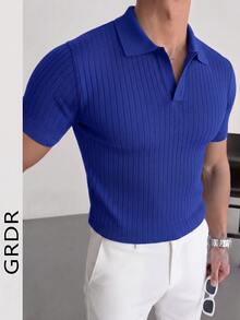 GRDR 男士夏季針織 Polo 衫，純色短袖，適合夏季外出，時尚必備 - 藍色 - 查看 5
