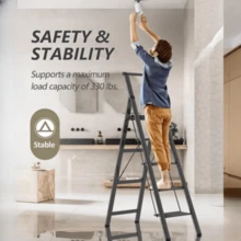 5-Step Ladder, 5-Step Ladder With Anti Slip Wide Pedals, Lightweight And Easy To Carry Handle Folding Ladder, Multi-Purpose Steel Ladder, Suitable For Home And Office Use - C - View 3