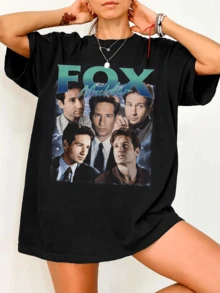 The XX-Files Fox Mulder Retro Bootleg Casual Loose Fit T-Shirt - Black - View 6