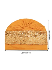 1 chiếc băng đô cài tóc đính sequin kiểu Âu và Mỹ mới về dành cho nữ, mũ len hai lớp co giãn, mũ turban phối sequin vàng thời trang. - Nhiều màu - Xem 3