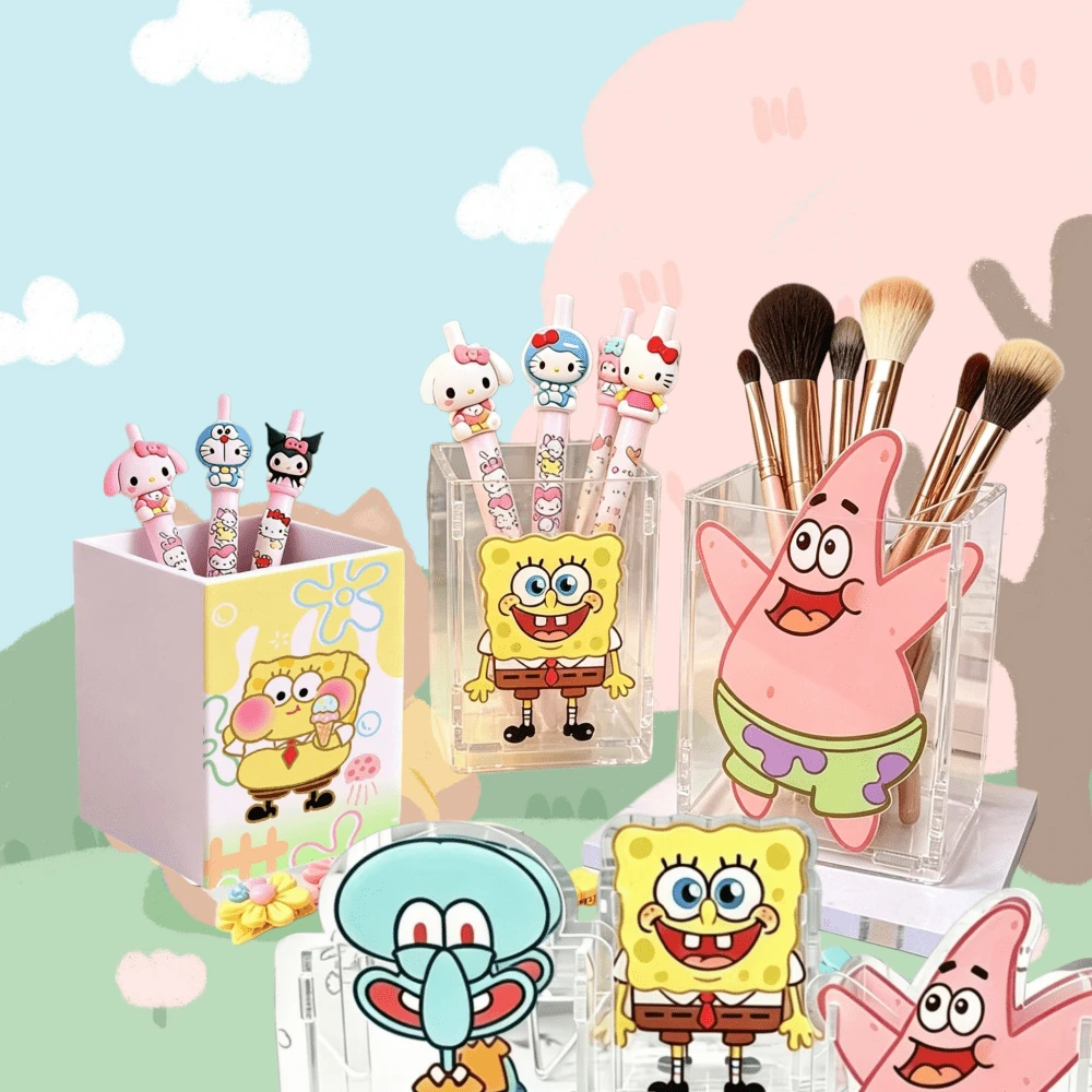 SpongeBob SquarePants Hộp đựng đồ để bàn hình hoạt hình dễ thương, dung tích lớn, đựng bút và cọ trang điểm, giao hàng ngẫu nhiên. - Nhiều màu - Xem 1