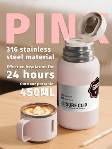 1 pieza Vaso aislado al vacío de acero inoxidable SUS316 de 450ml para uso en exteriores, con taza de bebida desmontable, retención de temperatura durante 24 horas, tapa hermética de apertura con una sola mano, duradero para bebidas frías, café, té, camping, senderismo, viajes, hogar y oficina, regalo ideal para actividades al aire libre, viajes por carretera, entusiastas del aire libre, artículo esencial de verano para beber, disponible en 4 colores - Multicolor - Ver 13
