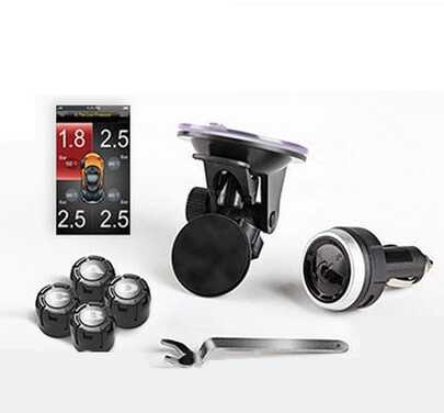 SPY - TPMS-bandenspanningssensoren voor bediening via smartphone met 4 externe sensoren. App alleen compatibel met iOS (Apple).