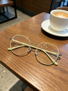 Green Round Fashion Non-Prescription Glasses Unisex Metal Frame Glasses, Suitable For Street Photography, Vacation, Fashion Outfits, And Casual Daily Wear - Multicolor - View 2