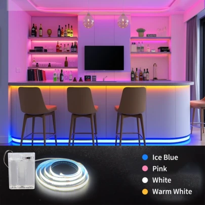 Cute COB LED Strip Lights! Battery Powered (3 AA Not Included), Self-Adhesive For Easy Install. Available In 4 Colors, Great For Cabinets, Bars & Cozy Corner Decoration