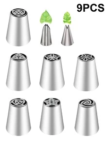 9pcs Stainless Steel One-Piece Icing Piping Nozzles Set, Assorted Designs For Baking, Cake Decorating, Flower & Leaf Piping - 9-piece Butter Piping Tip Set - View 4