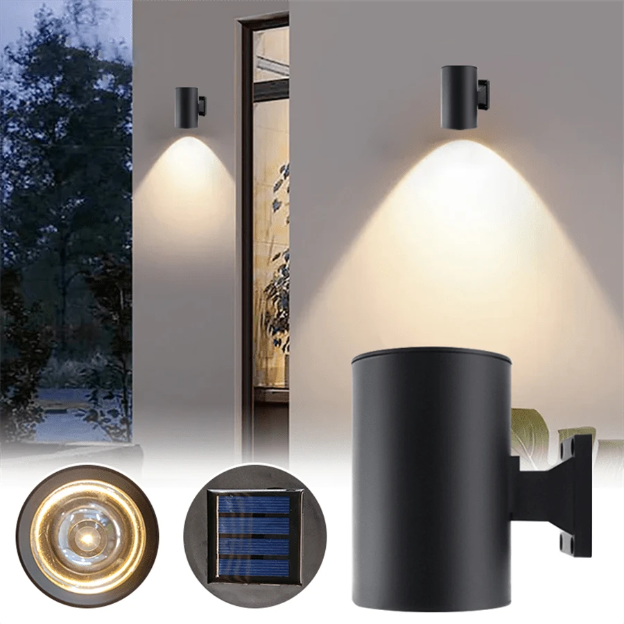 1pc LED Solar Outdoor Landscape Light, Solar Wall Light, Modern Cylindrical Solar Fence Light, Warm White Light, IP44 Protection Level, With Light Sensor, Suitable For House, Garage, Porch, Doorway, Garden, Villa, Corridor, Staircase, Lane, Festival, Party Decoration - Solar - View 1