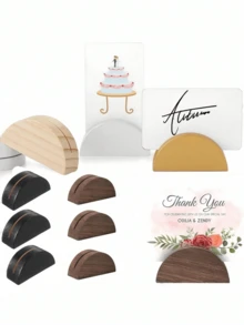 5pcs Wooden Semi-Circle Table Number Plate Holders, Suitable For Wedding, Office, Restaurant, Retail Store Events Decoration, Natural Retro Style - Multicolor - View 1