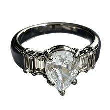 1 chiếc nhẫn thời trang cá nhân hóa sang trọng hình giọt nước và vuông đính đá Zirconia, phù hợp cho nữ giới đeo hàng ngày. - Vàng trắng - Xem 5