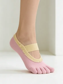 7双装春季甜美运动瑜伽普拉提蕾丝防滑带船袜 - 彩色 - 查看 4