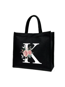 Women's Printed White Letter A-Z Tote Bag, Large Capacity Shoulder Bag, Foldable Durable Shopping Bag, Portable Handbag, Travel Cosmetic Bag, Coin Purse, Suitable For Vacation, Party, Shopping, Work Commute, Birthday, Mother's Day, Wedding, Spring/Summer - Multicolor - View 34