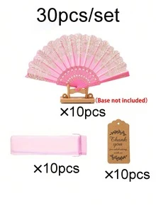 婚礼派对礼品套装，金色/粉色婚礼折扇，欧根纱袋，感谢卡，纪念礼品套装，适合赠送朋友、宾客、新娘送礼会、生日派对、拍照道具 - 多色 - 查看 17
