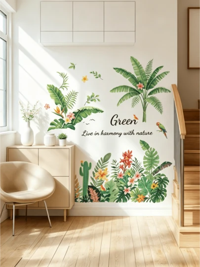 [Có 3 kiểu] Hình dán tường chủ đề cây nhiệt đới - Monstera Deliciosa / Hoa / Vẹt, bao gồm hoa màu nước, chữ cây xanh, kiểu vẹt nhiệt đới, tông màu tươi mát và tự nhiên, tạo không gian thư giãn, phù hợp với nhiều phong cách trang trí nhà cửa. Chất liệu PVC tự dính, chống thấm nước, có thể tháo rời, thích hợp trang trí tường phòng tắm / nhà bếp / phòng khách.