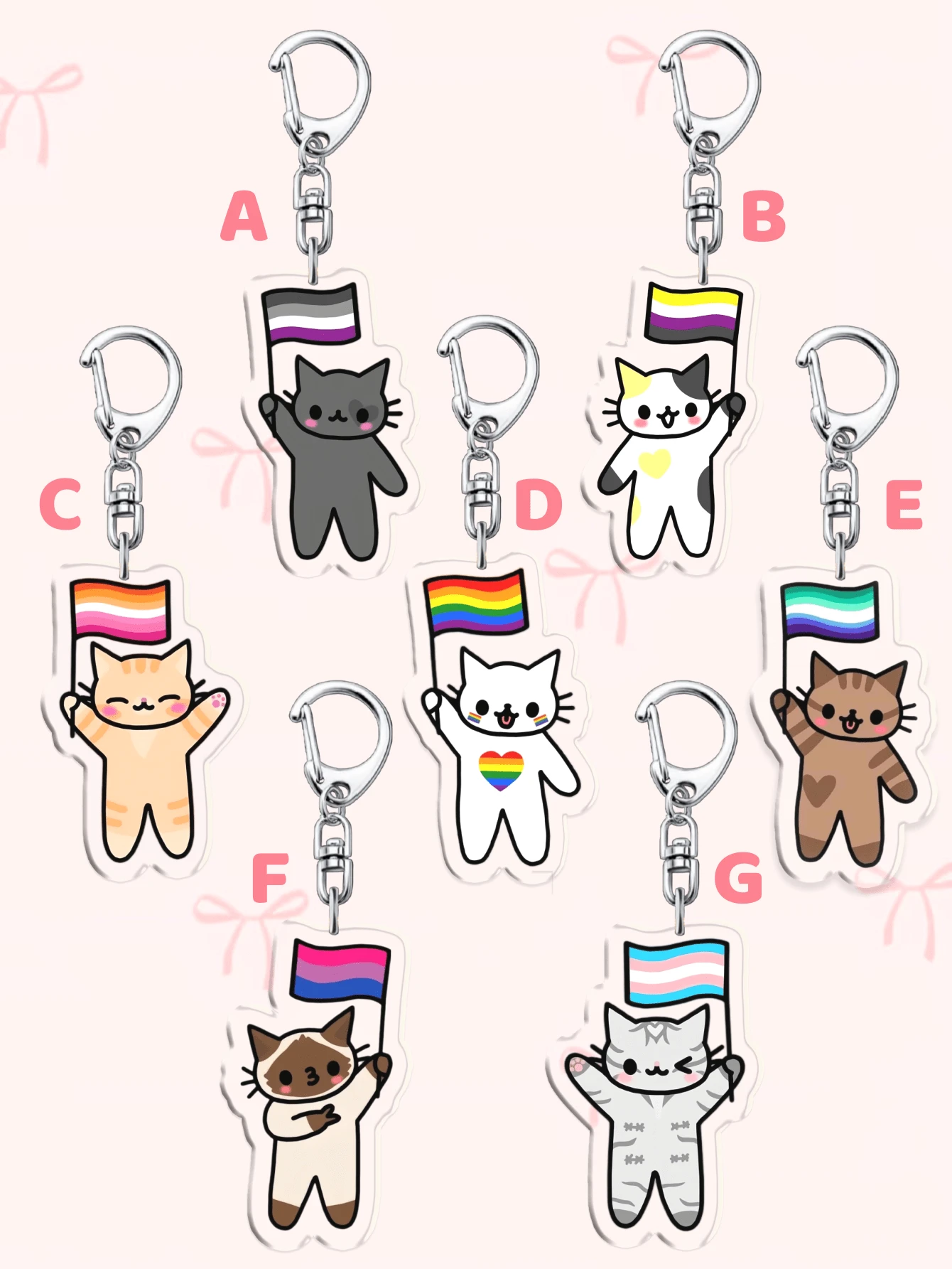 1 pieza/7pcs Llavero de acrílico con gato LGBTQ+ Pride, gato de dibujos animados lindo sosteniendo múltiples banderas, con patrones de banderas de estilo diverso. Puede decorar bolsos, llaves de coche, cordones y teléfonos, adecuado para regalos entre amigos, familiares, maestros y estudiantes, ideal para fiestas, temporada de graduación y mes del orgullo. - Multicolor - Ver 1