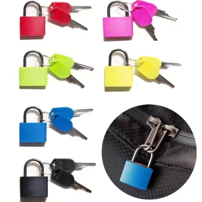 3pcs/Set Mini Sturdy Steel Padlocks In 6 Colors, Travel Luggage Anti-Theft Lock With 2 Keys