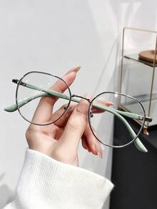Green Round Fashion Non-Prescription Glasses Unisex Metal Frame Glasses, Suitable For Street Photography, Vacation, Fashion Outfits, And Casual Daily Wear - Multicolor - View 4