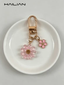 优雅简约透明雏菊包包挂饰，闪亮水晶花朵钥匙扣，金色搭扣包包吊坠，可爱背包配饰，送给少女的理想礼物，节日、毕业、教师节、生日、母亲节、假日必备、毕业礼物、钥匙扣挂饰 - 粉色 - 查看 4
