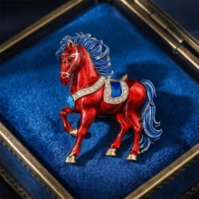 1pc Red Alloy Galloping Horse Brooch - Red - View 1