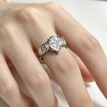 1 chiếc nhẫn thời trang cá nhân hóa sang trọng hình giọt nước và vuông đính đá Zirconia, phù hợp cho nữ giới đeo hàng ngày. - Vàng trắng - Xem 3