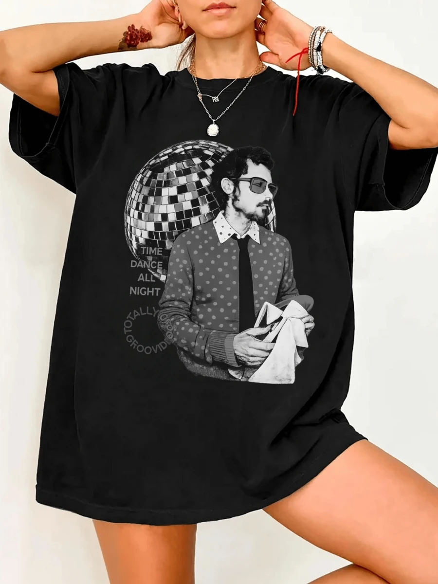 H-HarryS S-StylesS Retro Disco Graphic T-Shirt, 70s Music Vibe, Casual Style - Black - View 1