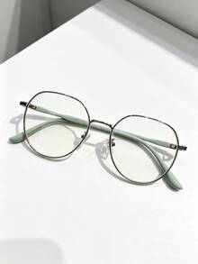 Green Round Fashion Non-Prescription Glasses Unisex Metal Frame Glasses, Suitable For Street Photography, Vacation, Fashion Outfits, And Casual Daily Wear - Multicolor - View 6