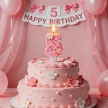 粉色樱花数字蜡烛 0-9 全套，儿童生日蛋糕装饰，少女闪亮花朵蜡烛，甜品桌装饰，派对拍照道具，浪漫氛围蜡烛，适用于生日派对、单身派对、结婚纪念日、母亲节、毕业典礼、毕业派对 - 櫻花主題1 - 查看 2
