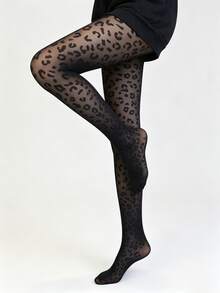 1 đôi quần legging họa tiết da báo 50D, quần tất jacquard cổ điển gợi cảm, quần tất mỏng ôm sát tôn dáng dành cho nữ, phù hợp cho mọi mùa. - màu đen - Xem 10