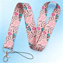 Soporte de tarjeta con cordón de dibujos animados de la serie médica, Cordones para tarjeta de identificación con temática médica de colores impresos, Soporte para tarjeta de identificación de estudiante de campus, Funda protectora para tarjeta de autobús/trabajo, Cordón para teléfono y llavero, Soporte para tarjeta de identificación con temática de enfermera/médico, Funda duradera antiperidida para tarjeta con cordón, Soporte universal para tarjeta con cordón para oficina/escuela/transporte, Múltiples estilos disponibles, Gran regalo para personal médico/estudiante - Tarjetero con cordón para teléfono con forma de gato - Ver 8