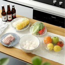 100/200/300 piezas Tapas de embalaje de plástico transparente, bolsas de plástico de película PE, tapas para cuencos, tapas para alimentos sobrantes, mantén tus alimentos frescos, suministros de cocina - Multicolor - Ver 6