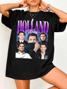 Tom H-Holland's Vintage Bootleg T-Shirt From The 90s, Retro Style, For Fans - Black - View 1