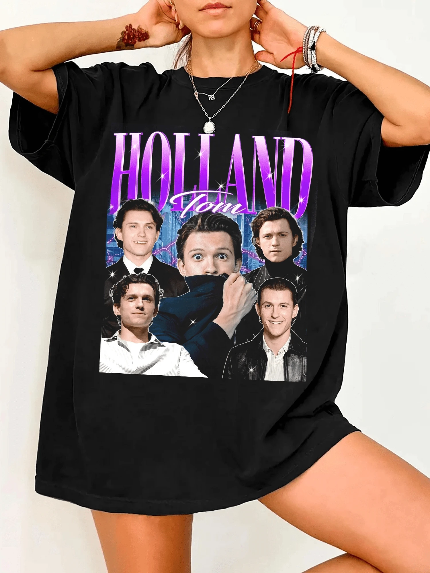 Tom H-Holland's Vintage Bootleg T-Shirt From The 90s, Retro Style, For Fans - Black - View 1
