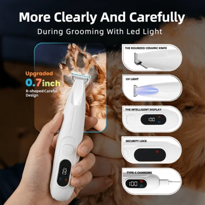 1 Pc ,Dog Paw Trimmer With LED Light, Ultra-Low Noise Dog Trimmer Grooming Kit With Replacement Blades, Travel Lock, USB Type-C Charging, Rechargeable, Pet Hair Clippers For Small Dogs Cats Paws, Eyes, Ears, Face, Rump ,Daily Beauty ,Daily Use