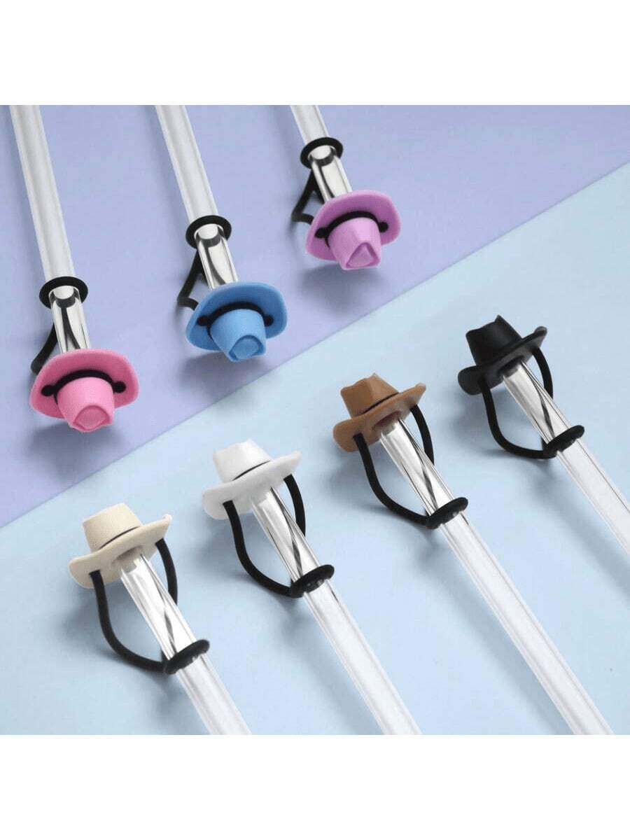 4PCS Cowboy Hat Series Straw Cover Fits Tumbler Cup, Straw Topper Lids Accessories Acc, Reusable Straw Head Protective Cover For 10mm/0.4 Inches Diameter Straw - Nhiều màu - Xem 1