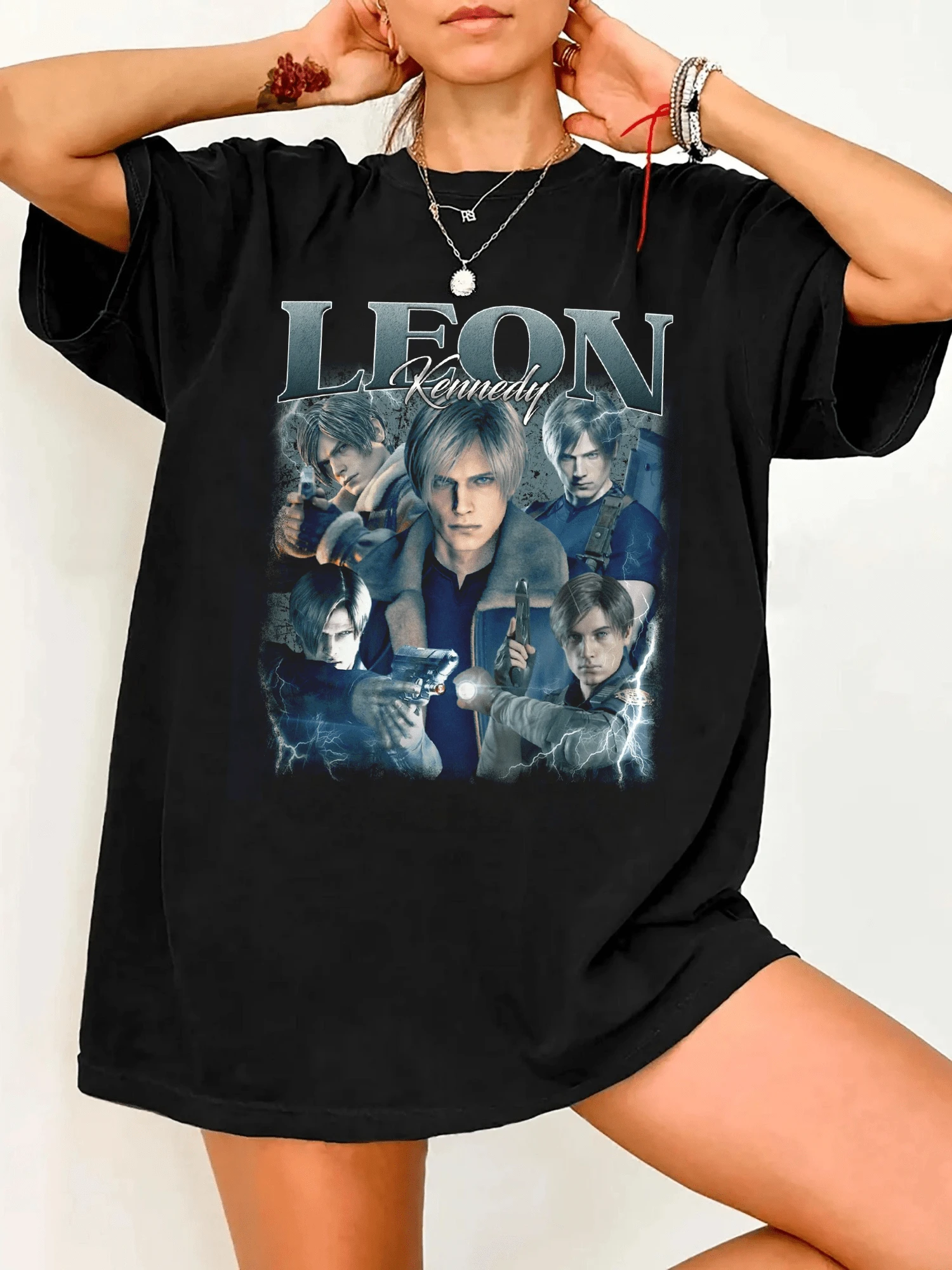 Counterfeit 90s Leon Kennedy Vintage T-Shirt, ResidentS Evil, Retro Style - Black - View 1