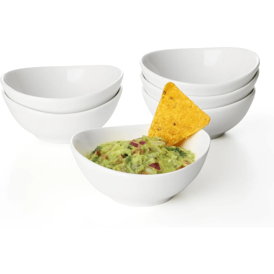 6 Pack Ceramic Dip Bowls, Mini Serving Bowls For Side Dishes, White Heart-Shaped / Ingot-Shaped Dip Bowls, Sushi Soy Sauce Dish, Gravy Boat Porcelain Dipping Sauce Cups For BBQ And Party Dinner, Soft White - Ingot-shaped - View 1