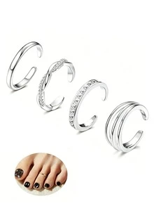 Bộ 4 chiếc nhẫn hở ngón chân thời trang nữ đính đá Zirconia, có thể điều chỉnh kích cỡ, phù hợp cho đi biển, dự tiệc và trang phục thường ngày. - Bộ 4 vòng chân - Xem 7