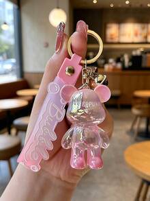 Gantungan Kunci Beruang Holografik Laser Warna-warni, Liontin Boneka Beruang Transparan Gradien dengan Tali Silikon, Aksesori Lucu untuk Tas, Kunci Mobil - MultiWarna - View 1