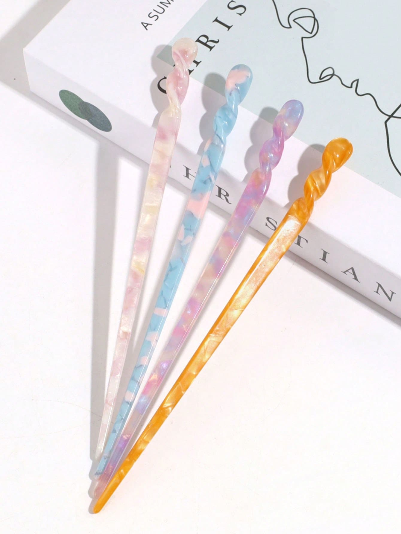 4个女士时尚简约优雅甜美醋酸纤维发夹，适合日常佩戴 - 彩色 - 查看 1