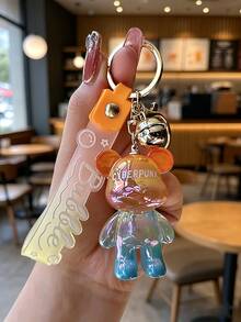 Gantungan Kunci Beruang Holografik Laser Warna-warni, Liontin Boneka Beruang Transparan Gradien dengan Tali Silikon, Aksesori Lucu untuk Tas, Kunci Mobil - MultiWarna - View 5