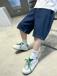 Boys' Denim Shorts, Casual Slim Fit Knee Length Shorts For Summer - Dark Wash - View 11