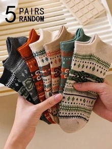 3/5/7 Pairs Random Pattern Socks, Breathable Vintage Casual Unisex Socks For Daily Wear - Multicolor - View 6