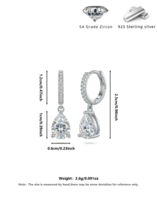 Bông tai dáng giọt nước đính đá Zirconia hình quả lê bằng bạc Sterling S925, bông tai khoen tròn đính đá, dụng cụ chăm sóc lỗ xỏ tai không gây dị ứng, hộp quà tặng sang trọng dành cho nữ. - Bạch kim - Xem 2