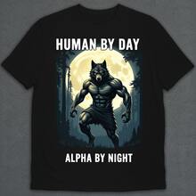 Funny Day Human Night Sigma Alpha Wolf And Woman Design T-Shirt, Women Crew Neck Short Sleeve Tee - màu đen - Xem 1