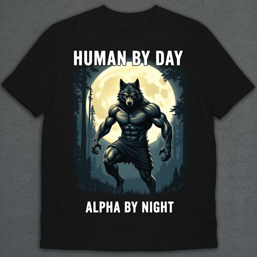 Funny Day Human Night Sigma Alpha Wolf And Woman Design T-Shirt, Women Crew Neck Short Sleeve Tee - màu đen - Xem 1